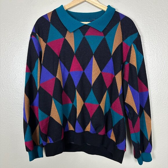 Vintage Cricket Lane Women's Sweater Pullover Collared Geometric Size XL - Picture 3 of 4